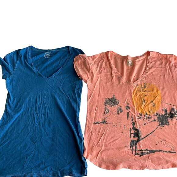 American Eagle Shirt Size Large Lot 2 Blue Thin Short Sleeve Logo Graphic - Picture 1 of 14